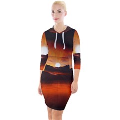 Sunset Sun Light Landscape Quarter Sleeve Hood Bodycon Dress by Pakrebo