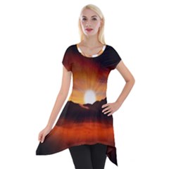 Sunset Sun Light Landscape Short Sleeve Side Drop Tunic by Pakrebo