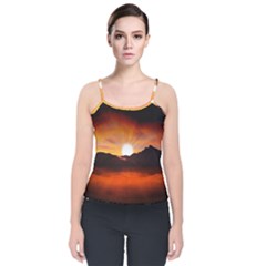 Sunset Sun Light Landscape Velvet Spaghetti Strap Top by Pakrebo