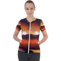 Sunset Sun Light Landscape Short Sleeve Zip Up Jacket