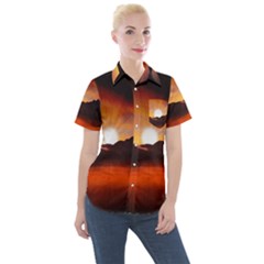 Sunset Sun Light Landscape Women s Short Sleeve Pocket Shirt