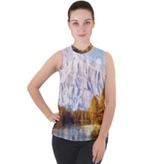 Painting Paint Landscape Nature Mock Neck Chiffon Sleeveless Top by Pakrebo