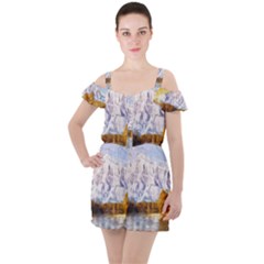 Painting Paint Landscape Nature Ruffle Cut Out Chiffon Playsuit by Pakrebo