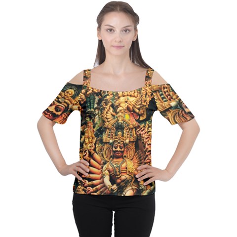 Sculpture Art Temple Tower Cutout Shoulder Tee by Pakrebo