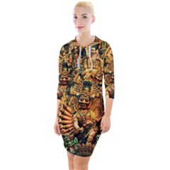 Sculpture Art Temple Tower Quarter Sleeve Hood Bodycon Dress by Pakrebo