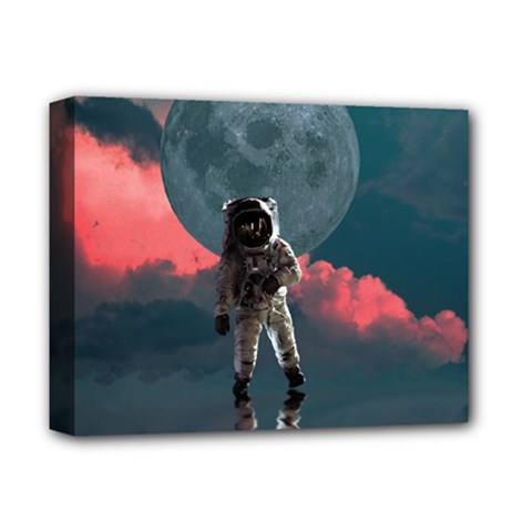 Astronaut Moon Space Planet Deluxe Canvas 14  X 11  (stretched) by Pakrebo