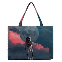 Astronaut Moon Space Planet Zipper Medium Tote Bag by Pakrebo