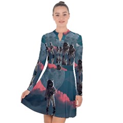 Astronaut Moon Space Planet Long Sleeve Panel Dress by Pakrebo