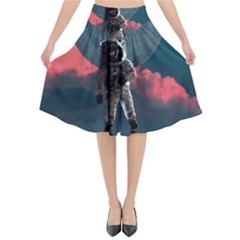 Astronaut Moon Space Planet Flared Midi Skirt by Pakrebo