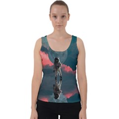 Astronaut Moon Space Planet Velvet Tank Top by Pakrebo