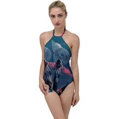 Astronaut Moon Space Planet Go With The Flow One Piece Swimsuit by Pakrebo