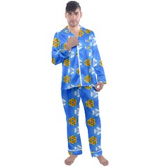 Pattern Sequence Motif Design Plan Flowers Men s Satin Pajamas Long Pants Set