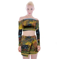 Outdoor Landscape Scenic View Off Shoulder Top With Mini Skirt Set by Pakrebo