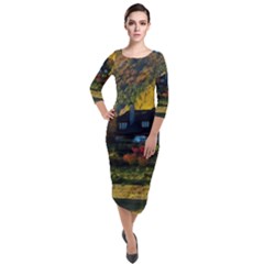 Outdoor Landscape Scenic View Quarter Sleeve Midi Velour Bodycon Dress by Pakrebo