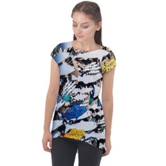 Art Fish Salmon Sydney Metal Cap Sleeve High Low Top by Pakrebo