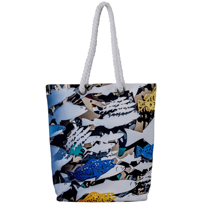 Art Fish Salmon Sydney Metal Full Print Rope Handle Tote (Small)