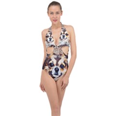 Chihuahua Dog Cute Pets Small Halter Front Plunge Swimsuit by Pakrebo