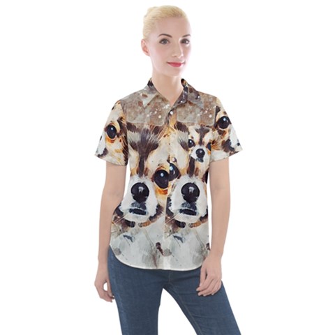 Chihuahua Dog Cute Pets Small Women s Short Sleeve Pocket Shirt by Pakrebo