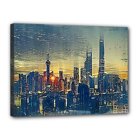 City Metro Pole Buildings Canvas 16  X 12  (stretched) by Pakrebo