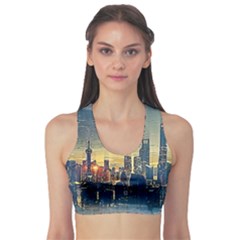 City Metro Pole Buildings Sports Bra by Pakrebo