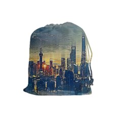 City Metro Pole Buildings Drawstring Pouch (large) by Pakrebo