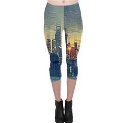 City Metro Pole Buildings Capri Leggings  by Pakrebo