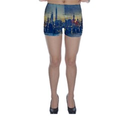 City Metro Pole Buildings Skinny Shorts by Pakrebo