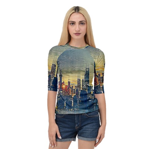 City Metro Pole Buildings Quarter Sleeve Raglan Tee by Pakrebo