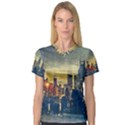 City Metro Pole Buildings V-Neck Sport Mesh Tee View1