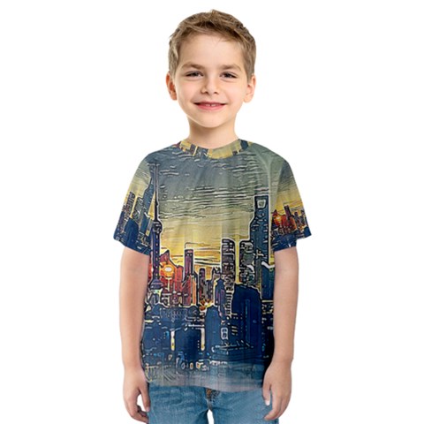 City Metro Pole Buildings Kids  Sport Mesh Tee by Pakrebo