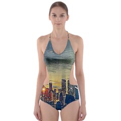 City Metro Pole Buildings Cut-out One Piece Swimsuit by Pakrebo