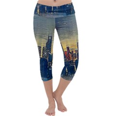 City Metro Pole Buildings Capri Yoga Leggings by Pakrebo