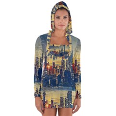 City Metro Pole Buildings Long Sleeve Hooded T-shirt by Pakrebo