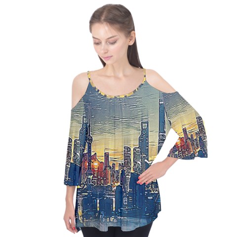 City Metro Pole Buildings Flutter Tees by Pakrebo