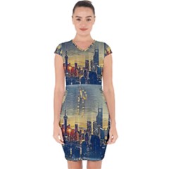 City Metro Pole Buildings Capsleeve Drawstring Dress  by Pakrebo