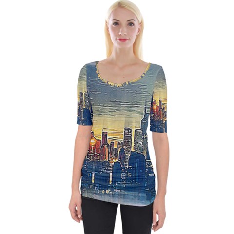 City Metro Pole Buildings Wide Neckline Tee by Pakrebo