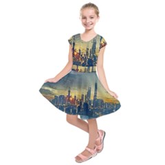 City Metro Pole Buildings Kids  Short Sleeve Dress by Pakrebo