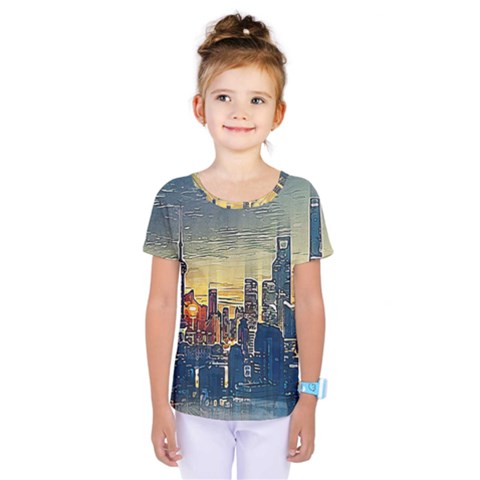 City Metro Pole Buildings Kids  One Piece Tee by Pakrebo