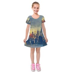 City Metro Pole Buildings Kids  Short Sleeve Velvet Dress by Pakrebo