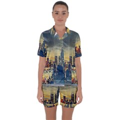 City Metro Pole Buildings Satin Short Sleeve Pyjamas Set by Pakrebo