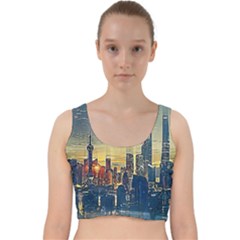 City Metro Pole Buildings Velvet Racer Back Crop Top by Pakrebo