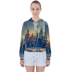 City Metro Pole Buildings Women s Tie Up Sweat by Pakrebo