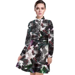 Abstract Background Science Fiction Long Sleeve Chiffon Shirt Dress