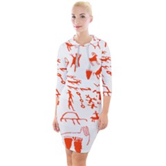 Petroglyph Art Symbols Art Rock Quarter Sleeve Hood Bodycon Dress by Pakrebo