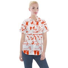 Petroglyph Art Symbols Art Rock Women s Short Sleeve Pocket Shirt