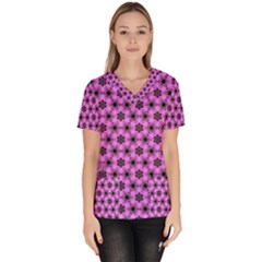 Background Wallpaper Pattern Pink Black Women s V-neck Scrub Top by Pakrebo