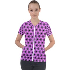 Background Wallpaper Pattern Pink Black Short Sleeve Zip Up Jacket