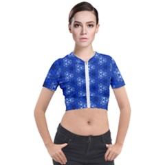 Background Wallpaper Pattern Blue Short Sleeve Cropped Jacket