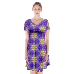 Background Wallpaper Pattern Short Sleeve V-neck Flare Dress by Pakrebo