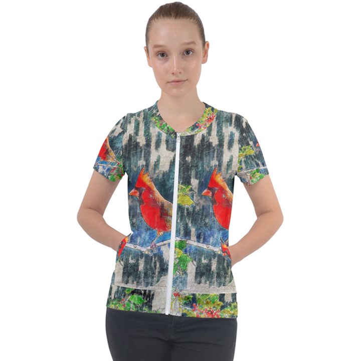 Texture Art Decoration Abstract Bird Nature Short Sleeve Zip Up Jacket